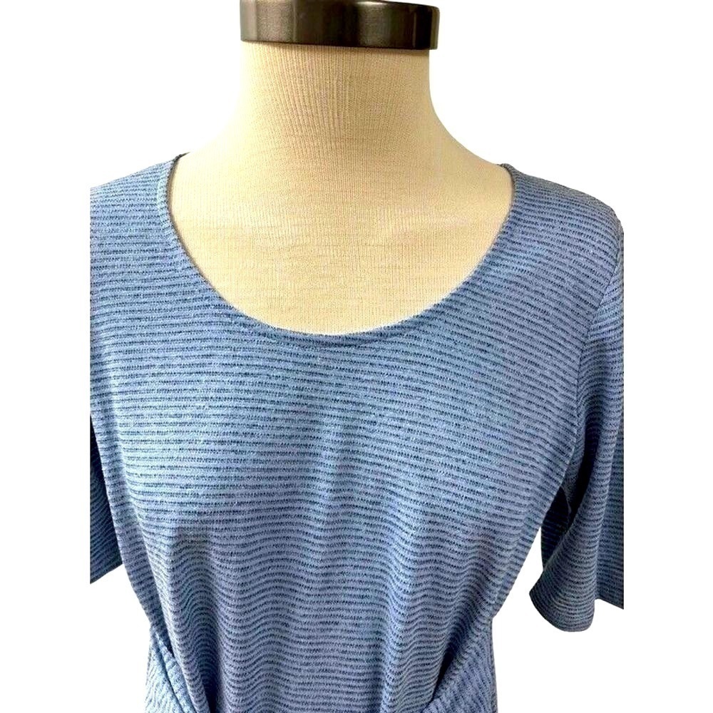 PURE JILL Womens Stripe Tie Front Top SIZE XS Short Sleeve Linen Modal Blue NEW - Picture 2 of 8